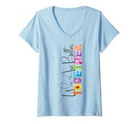Femme We are Better Together - Style Artistique coloré Assorti T-Shirt avec Col en V