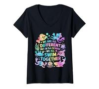 Femme We are Different But in This School We All Swim Together T-Shirt avec Col en V
