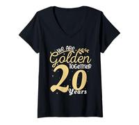 Femme We Are Golden Together 20 Years Wedding Anniversary His Her T-Shirt avec Col en V