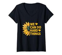Femme We Can Do Hard Things Rentrée Scolaire pour Femmes et Enfants T-Shirt avec Col en V