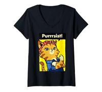 Femme We Can Do It Poster Strong Women_s March Cat Lover T-Shirt avec Col en V