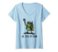 Femme We Dive At Dawn Frog Funny Frog Meme Plongée Plongée T-Shirt avec Col en V