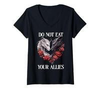 Femme We Do Not Eat Allies Dragon Book Lover Dark Romance Smutty T-Shirt avec Col en V