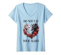 Femme We Do Not Eat Allies Dragons in My Fantasy Era Book Dragon T-Shirt avec Col en V