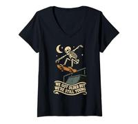 Femme We Got Older But Still Young Skateboard Squelette Elder Emo T-Shirt avec Col en V