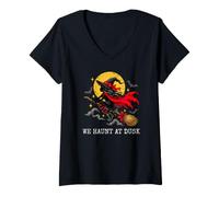 Femme We Haunt at Dusk Witch Halloween T-Shirt avec Col en V