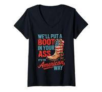 Femme We 'll Put A Boot In Your Ass Western Cowgirl 4 juillet T-Shirt avec Col en V