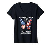 Femme We Only Need One Monarch & It's a Butterfly Floral No Kings T-Shirt avec Col en V