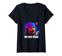 Femme We Out Here, Cool Lazy Sloth Illustration Graphic Designs T-Shirt avec Col en V