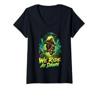 Femme We Ride At Dawn Bigfoot Tricycle UFO Meme T-Shirt avec Col en V