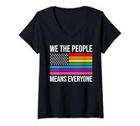 Femme WE THE PEOPLE MEANS EVERYONE X LGBTQIA+ LGBTQ USA T-Shirt avec Col en V