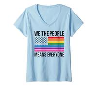 Femme WE THE PEOPLE MEANS EVERYONE X LGBTQIA+ LGBTQ USA T-Shirt avec Col en V