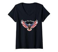 Femme We The People Pygargue à tête Blanche avec Drapeau américain Patriotique T-Shirt avec Col en V