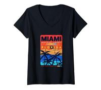 Femme Wear Miami Florida T Shirts, Abstract Miami Sunrise Graphic T-Shirt avec Col en V