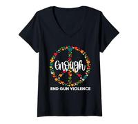 Femme Wear Orange Peace Sign Enough End Gun Violence T-Shirt avec Col en V