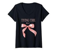 Femme Wedding Bride Tying The Knot T-Shirt avec Col en V