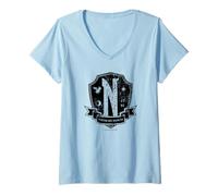 Femme Wednesday Nevermore Academy Emblem T-Shirt avec Col en V