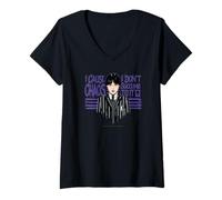 Femme Wednesday Season 2 I Cause Chaos I Don't Succumb to It Logo T-Shirt avec Col en V