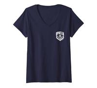 Femme Wednesday Season 2 Ophelia Left Pocket Retro White Logo T-Shirt avec Col en V, Bleu Marine, M