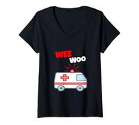 Femme Wee Woo Drôle Ambulance EMR EMS Premier intervenant T-Shirt avec Col en V