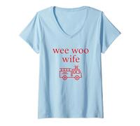 Femme Wee Woo Femme Pompier Conjoint Mignon Minimaliste Esthétique T-Shirt avec Col en V