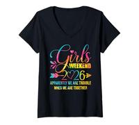Femme Week-end pour filles : Women We Are Trouble, voyage pour filles T-Shirt avec Col en V