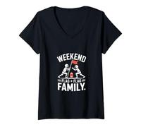 Femme Weekend Flag and Flag Family Football T-Shirt avec Col en V