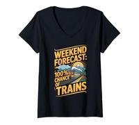 Femme Weekend Forecast 100 Percent Chance of Trains Humor T-Shirt avec Col en V