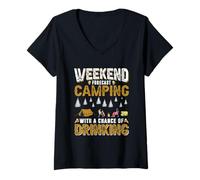 Femme Weekend Forecast Camping with A Change of Drinking Camper T-Shirt avec Col en V