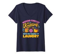 Femme Weekend Forecast Knit Funny Yarn Lover Design T-Shirt avec Col en V