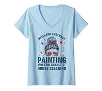 Femme Weekend Forecast Painting with NoChance of House Cleaning T-Shirt avec Col en V