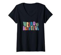 Femme Weird is Beautiful ! Retro Groovy Wavy Inspirations Amusante T-Shirt avec Col en V