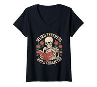 Femme Weird Teachers Build Character Squelette Halloween Teacher T-Shirt avec Col en V