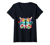 Femme Welcome Back to School Teacher with Funny School Kids Gnomes T-Shirt avec Col en V