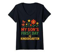 Femme Welcome My Son's First Day Of Kindergarten for Women T-Shirt avec Col en V