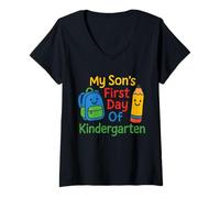Femme Welcome My Son's First Day Of Kindergarten for Women T-Shirt avec Col en V