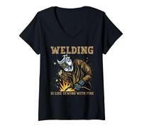 Femme Welding is Like Sewing with Fire T-Shirt avec Col en V