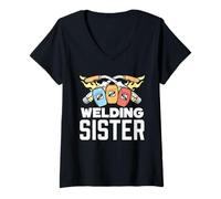 Femme Welding Sister Lover Welder Welder Hobby Welding T-Shirt avec Col en V