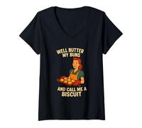 Femme Well Butter My Buns and Call Me a Biscuit Jeu de mots pour femme au foyer des années 50 T-Shirt avec Col en V