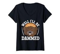 Femme Well I'll Be Dammed Wildlife Animal Canada Dam Rongeur Castor T-Shirt avec Col en V