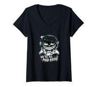 Femme We're All Mad Here Double Manette Glitch Gamer Smile T-Shirt avec Col en V