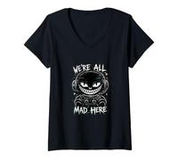 Femme We're All Mad Here Gamer Cheshire Cat Glitch Design T-Shirt avec Col en V
