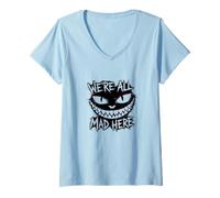 Femme We're All Mad Here Glitch Cheshire Cat Smile T-Shirt avec Col en V