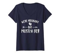 Femme We're Pregnant But Mostly Her Funny Pregnancy Annonce T-Shirt avec Col en V