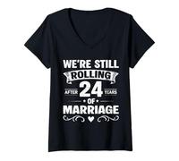 Femme We're Still Rolling After 24 Years Marriage 24th Anniversary T-Shirt avec Col en V