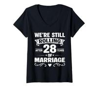 Femme We're Still Rolling After 28 Years Marriage 28th Anniversary T-Shirt avec Col en V