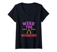 Femme Werk The Wishbone Funny Thanksgiving Drag Queen Culture T-Shirt avec Col en V