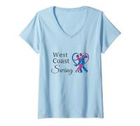 Femme West Coast Swing Danse Couple Cœur Cadeau Danseur WCS T-Shirt avec Col en V