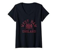 Femme West Ham, City of East London, Angleterre Royaume-Uni T-Shirt avec Col en V