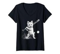 Femme West Highland White Terrier Baseball Sports Amoureux des Chiens T-Shirt avec Col en V